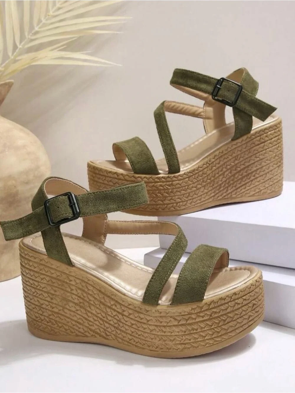 NEW Womens Olive Green Wedge Sandals